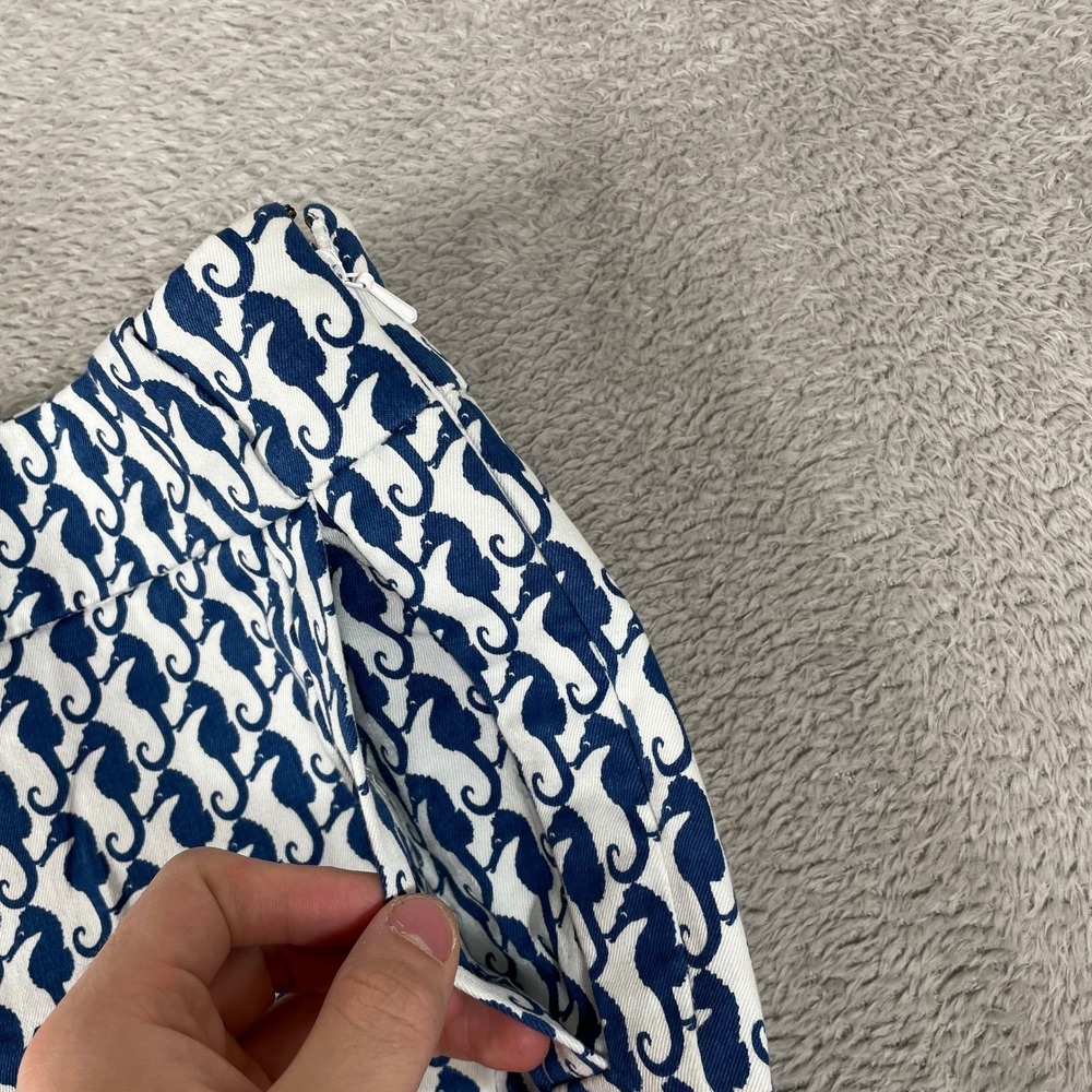 J Crew Seahorse Print Shorts Womens 0 Blue Nautical Stretch Chino Side Zip - Picture 2 of 11